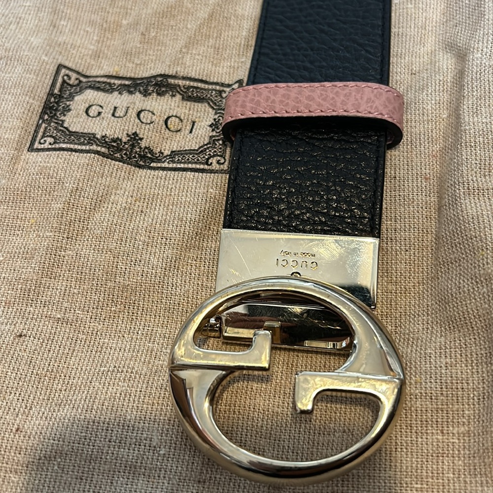 Authentic GUCCI pink and black reversible belt (44).  No box. Made in Italy. - Picture 5 of 10